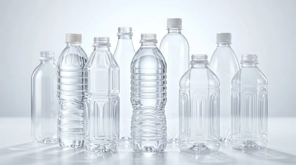 Clear PET bottles showcasing transparency and durability.